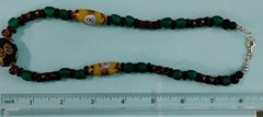 Tribal Style Murano Millefiori Frosted Green Glass & Wood Beaded Necklace