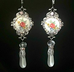 Victorian Style Chandelier Earrings, Vintage Stones, Silver, 4 Colors, Bridal