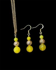 Golden Sunrise Earring & Necklace Set, Yellow Agate Jade, Gold Lava, Nickel-Free