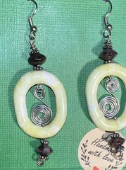 Handmade OOAK NWT Designer Serpentine Jasper Wire Wrapped Dangle Earrings 2″