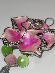 Handcrafted Pink Purple Flower Pendant Rhinestone Beaded Wire Wrap Fashion