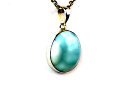 Prettily Natural Light Blue Larimar .925 Sterling Silver Pendant 34mm