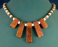 NICE! 17.5″ Natural Red Brown Jasper beaded NECKLACE
