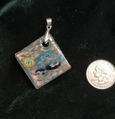 Aqua, Black And Gold Art Glass Pendant Handmade In Wisconsin