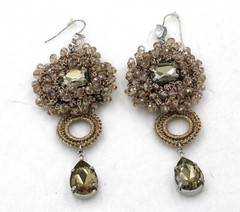 Elegant Gold Cluster Crystal Drop Dangle Earrings Long 3 3/4″ New Without Tag