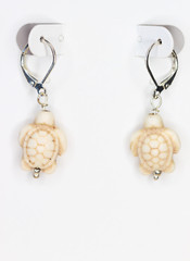 White Tone Turtle Charm Earrings Silver Plated Brass Leverback Earrings 1 1/2″