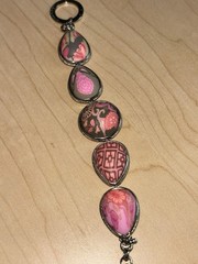 JILZARA Premium Handmade Clay Beads VINTAGE PINK ROSE Silver Bracelet