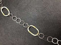 31″ Sterling Silver 925 Italy Circle Round Oblong Brass Link Necklace VTG Estate