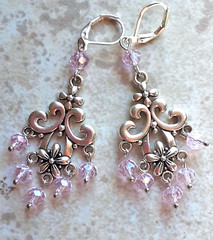 chandelier ROSE PINK Faceted Crystal earring SP LEVERBACK FRM
