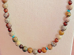 Picasso Jasper/Mahogany Red Rosewood/Turquiose/25.5″/Gemstone Necklace (PJMRT-7)