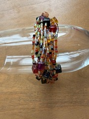 Handcrafted Multistrand Glass Beaded Bracelet Copper Tone Clasp Boho 8”