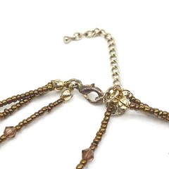 Golden Yellow Brown Mother of Pearl Seed Bead 3 Multi Strand Necklace 18″