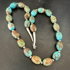 Green Blue Royston Turquoise Navajo Sterling Silver Beads Necklace 20″ 19563