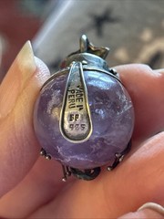Artisan Signed Amethyst And Sterling Silver 925 Dolphins Seahorse Lapis Pendant