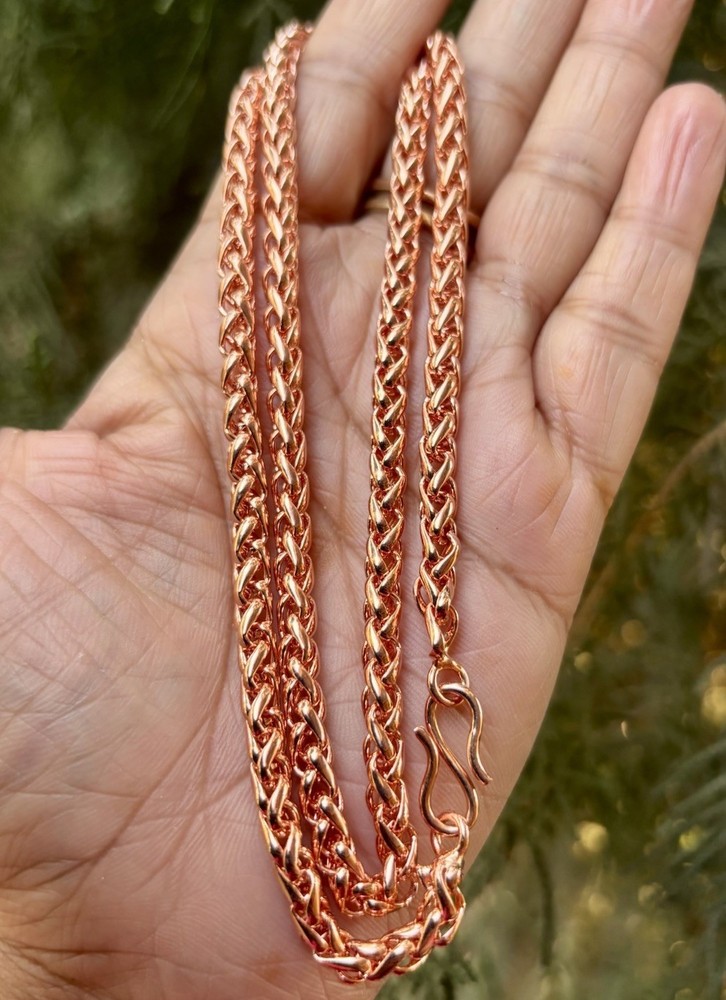 24 inch Pure Copper Spiga Braided Chain Necklace, Healing Copper Jewelry