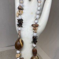 Handmade Natural Organic Material Necklace Shell Pod Seed Spice Nut Boho EUC