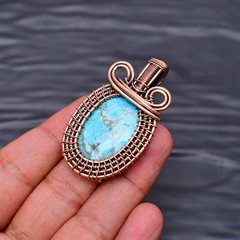 Awesome Turquoise copper wire wrapped Handmade pendant Jewelry 1.77″