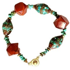 Turquoise Mini Mosaic Beads With Carnelian Beads Bracelet