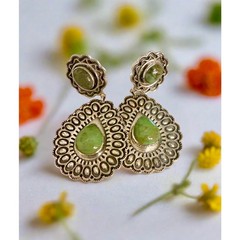 Green Turquoise Two Stone Dangle Earrings Sterling Silver 1.5”