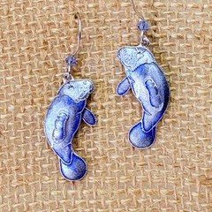 Handcrafted Manatee Cloisonne Earrings Detailed Sterling Silver Enamel Blue