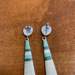 Vintage Handmade Boho Drop Earrings Butterfly Post Thread Wrapped Stripes 3”