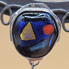 Sterling Silver 925 Mosaic Enamel Metallic Colorful Dangle Statement Earrings