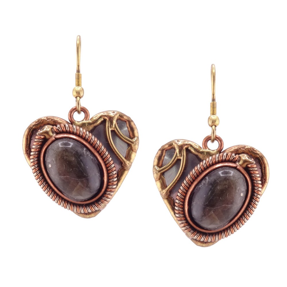 Anju Mixed Metals with Green Mineral Stone Heart Goldtone Hook Earrings – NEW