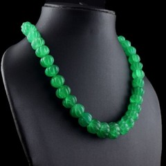 537.00 Cts Flower Carved Green Emerald Beaded Best Necklace Jewelry VK 21 E641