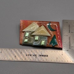 Lucinda House Pin Christmas Tree Brooch Crescent Moon Glitter Resin 2.35″