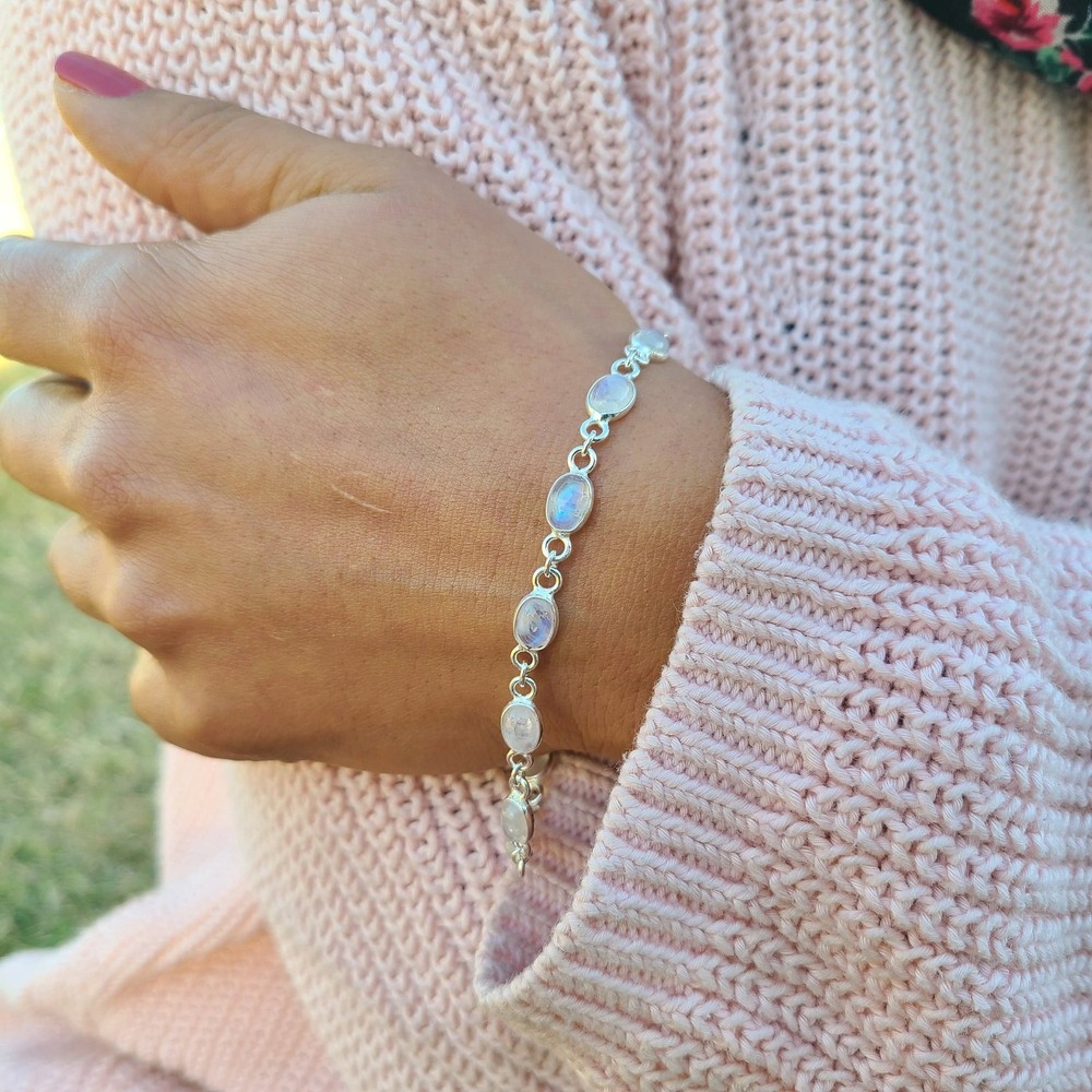 Genuine Moonstone Bracelet 925 Sterling Silver | Boho Moonstone Jewelry Gift USA