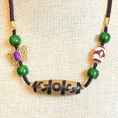 Authentic Tibetan Lotus Master Three-Eyed Dzi Bead Spiritual Pendant Necklace