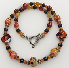 Ooak Handmade Red & Yellow Beaded Necklace Lampwork & semi precious stone Boho