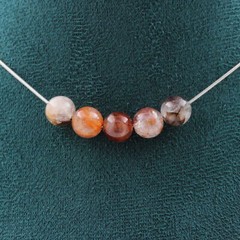 Necklace 5 Hematoid Quartz Pearls From Madagascar 8 Mm Steel Chain Necklace