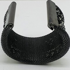 Gunmetal Cuff Bracelet With Rhinestones Metal Mesh Curb Link Chain Punk Preowned