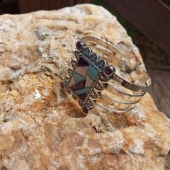Carolyn Pollack Relios Sterling Silver 925 MOP Amethyst Charoite Cuff Bracelet
