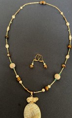 OOAK Artisan Statement Necklace Earrings Set Dragon Vein Baroque Pearl Tiger Eye
