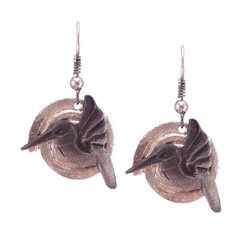 Anju Antiqued Pewter Hummingbird Shiny Pewter Round Spiral Hook Earrings – NEW