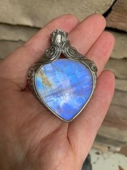 Large Artisan Handcrafted Sterling Silver Rainbow Moonstone pendant Brand New