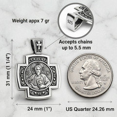 Double-Sided Orthodox Cross Pendant – 925 Sterling Silver – Christian Icon Cross