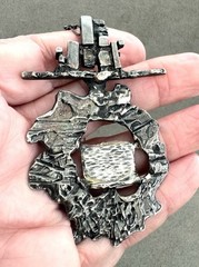 Vtg ROBERT LAVIN BRUTALIST 835 Silver PENDANT 3″ on CHAIN 23″ 2-Tone Patina ’60s