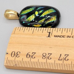 Dichroic Glass Pendant With Gold Tone Bail Shiny Glittery Green Black