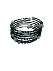Natural Peruvion Opal & Black Spinel Gemstone Beaded Bangle Multi Layer Bracelet