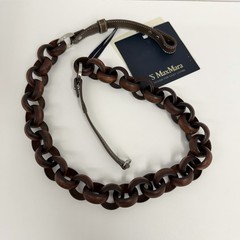 Max Mara Wood Metal & Leather Necklace Brown NWT ART TO WEAR 38″