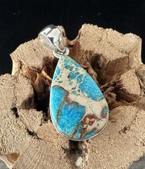 Sterling Silver Native American SW Genuine Blue Sea Sediment Jasper Pendant 6mm