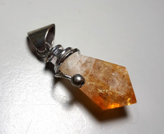 Handcrafted Citrine Crystal Pendant • Faceted Point Silver‑Tone Mount • Artisan