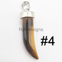 Natural Gemstone Horn Pendant Necklace Making Amethyst Tiger Eye Opalite Onyx