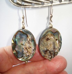 2 1/8″ Drop Dangle 1 1/4×7/8″ Abalone 4mm thick Oval Sterling Hook Earrings