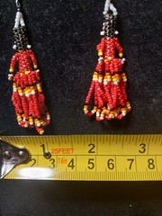 Handmade First Nation Woman Earrings With White Red Black And Yellow Seedbeads