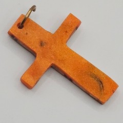 Handmade Resin & Wood Cross 1.5″ Necklace Pendant Charm Orange Christian Faith