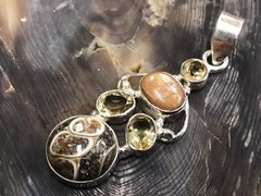Turritella Agate, Sunstone & Citrine Pendant